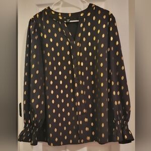 SHEIN Black Blouse with Gold Dots